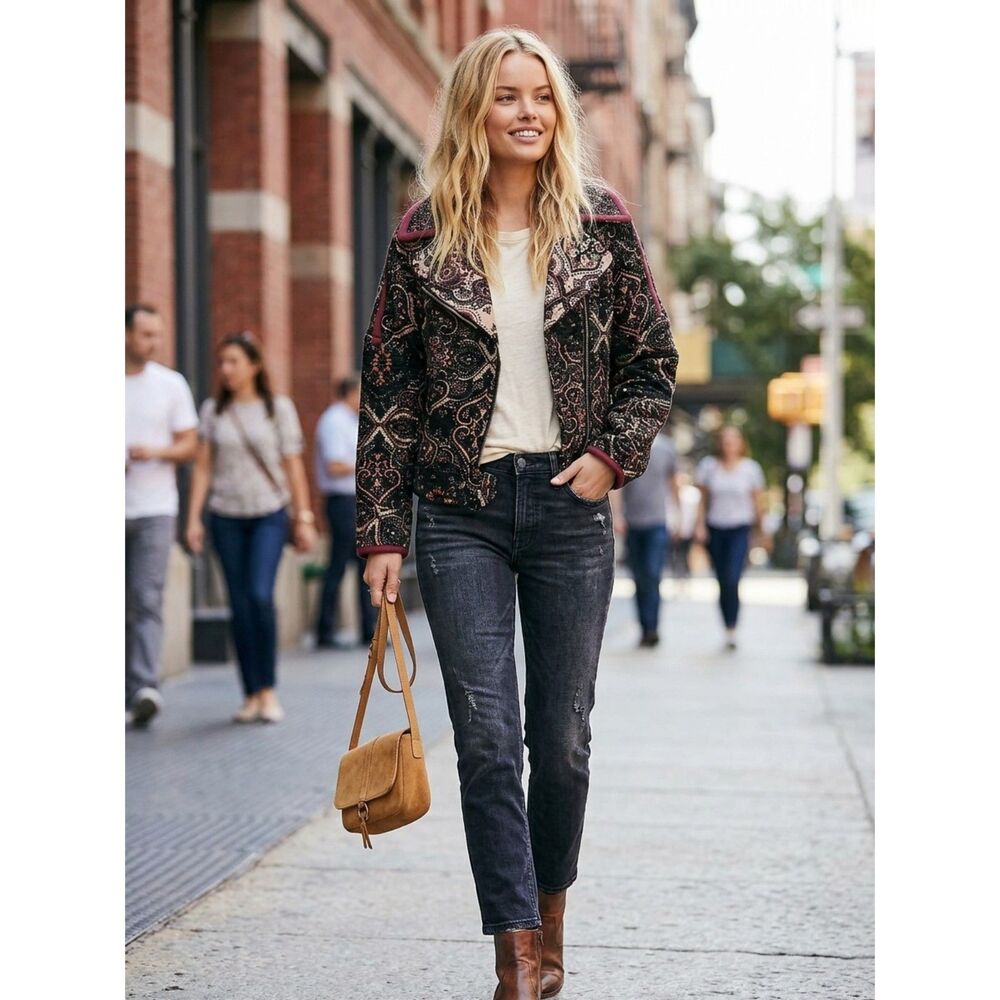 Free People Jacket Moto Jacket Tapestry Boho XS